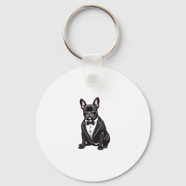 Französischer Bulldog in Tuxedo Schlüsselanhänger (Vorderseite)