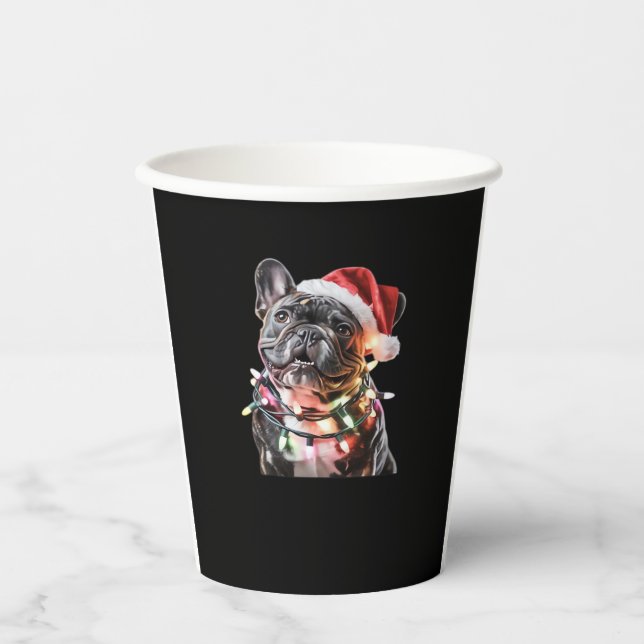 Französischer Bulldog in Weihnachtsmannmütze Wrap  Pappbecher (Vorderseite)