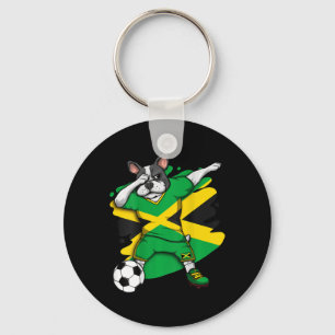 Französischer Bulldog Jamaica Soccer Fans Jersey F Schlüsselanhänger