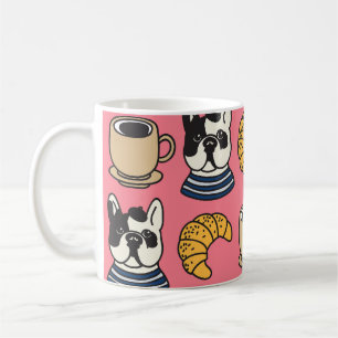 Französischer Bulldog, Kaffee, Croissant Thema. Kaffeetasse