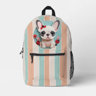 Französischer Bulldog Ladybug Blume Papier Schneid Bedruckter Rucksack