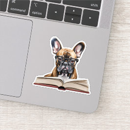 Französischer Bulldog lesen eines Buches wasserdic Aufkleber