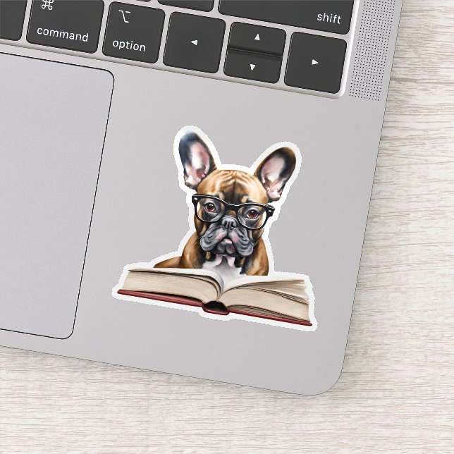 Französischer Bulldog lesen eines Buches wasserdic Aufkleber (Detail)