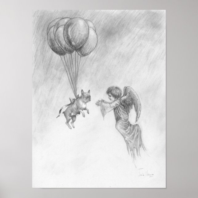 Französischer Bulldog mit Angel-Poster Poster (Vorne)