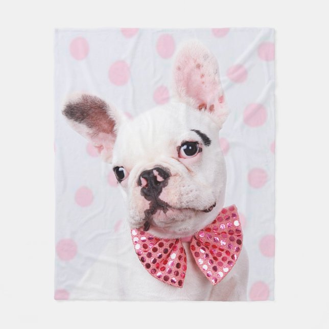 Französischer Bulldog mit Bow-Krawatte Fleecedecke (Vorderseite)
