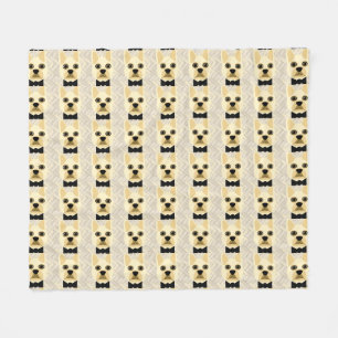 Französischer Bulldog mit Bowtie, Herringbone Beig Fleecedecke