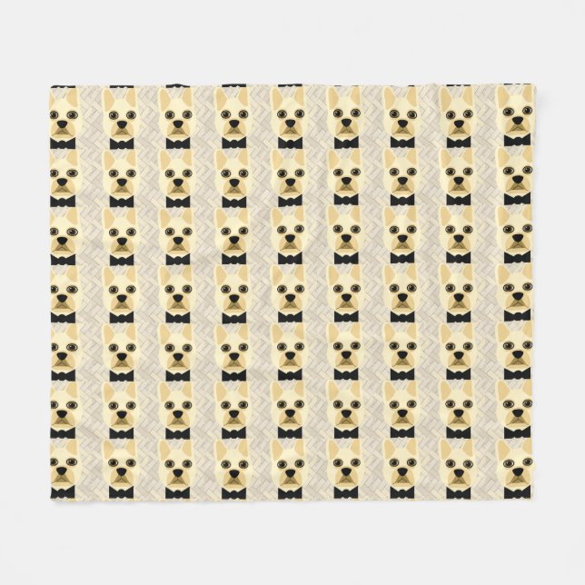 Französischer Bulldog mit Bowtie, Herringbone Beig Fleecedecke (Vorderseite (Horizontal))