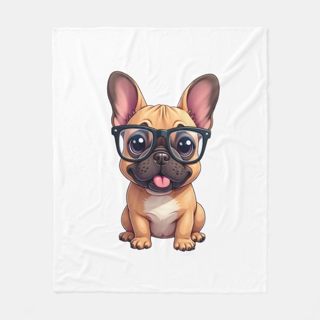 Französischer Bulldog mit Brillen Fleecedecke (Vorderseite)