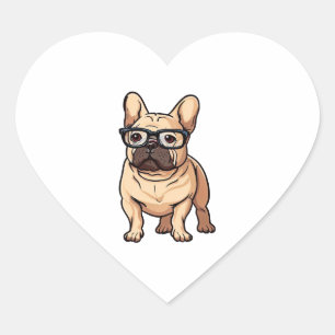 Französischer Bulldog mit Brillen Herz-Aufkleber