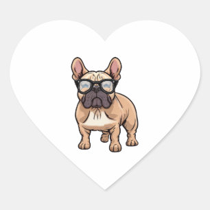 Französischer Bulldog mit Brillen Herz-Aufkleber