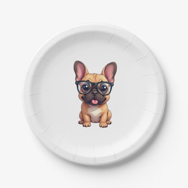 Französischer Bulldog mit Brillen Pappteller (Vorderseite)