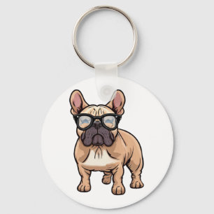 Französischer Bulldog mit Brillen Schlüsselanhänger