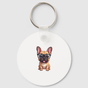 Französischer Bulldog mit Brillen Schlüsselanhänger