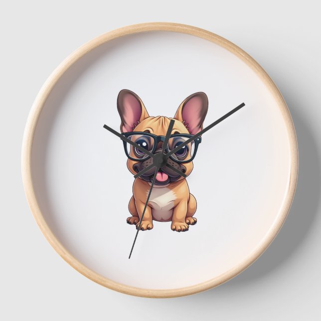 Französischer Bulldog mit Brillen Uhr (Vorderseite)