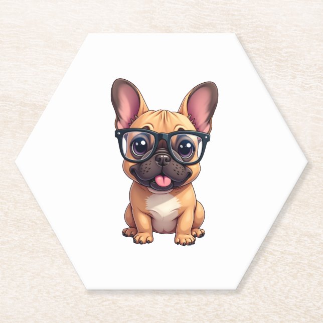 Französischer Bulldog mit Brillen Untersetzer (Vorderseite)