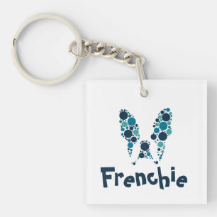 Französischer Bulldog mit bunten Kreisen Schlüsselanhänger
