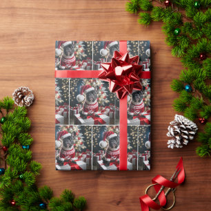 Französischer Bulldog mit einer Weihnachtsmannmütz Geschenkpapier