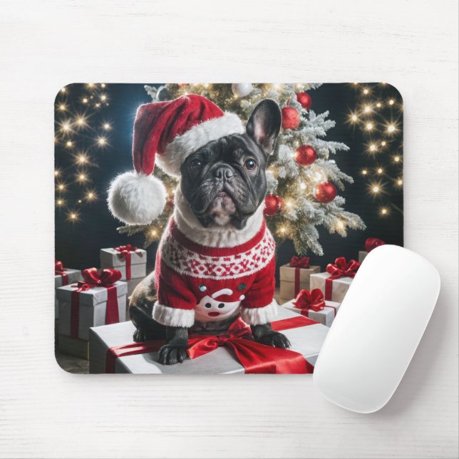 Französischer Bulldog mit einer Weihnachtsmannmütz Mousepad (Mit Mouse)