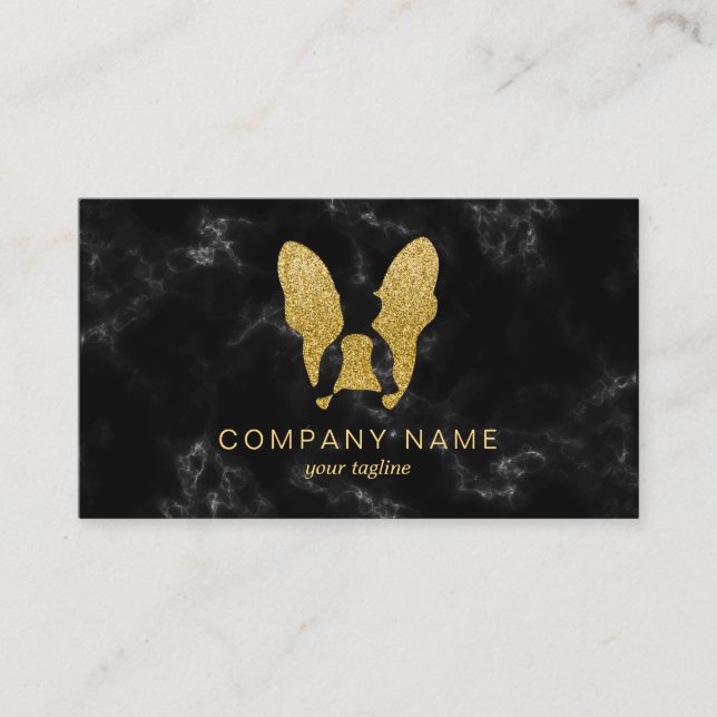 Französischer Bulldog mit Gold Glitzer Business Ca Visitenkarte (Vorderseite)