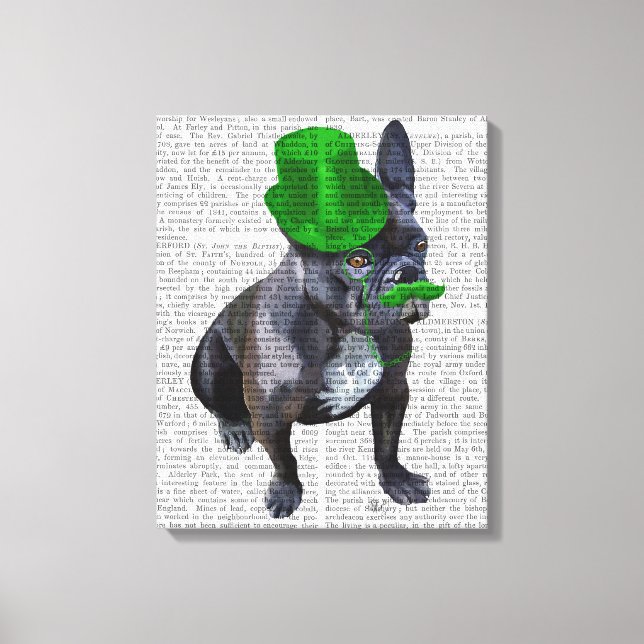 Französischer Bulldog mit grünem Top Hut und Musta Leinwanddruck (Vorderseite)