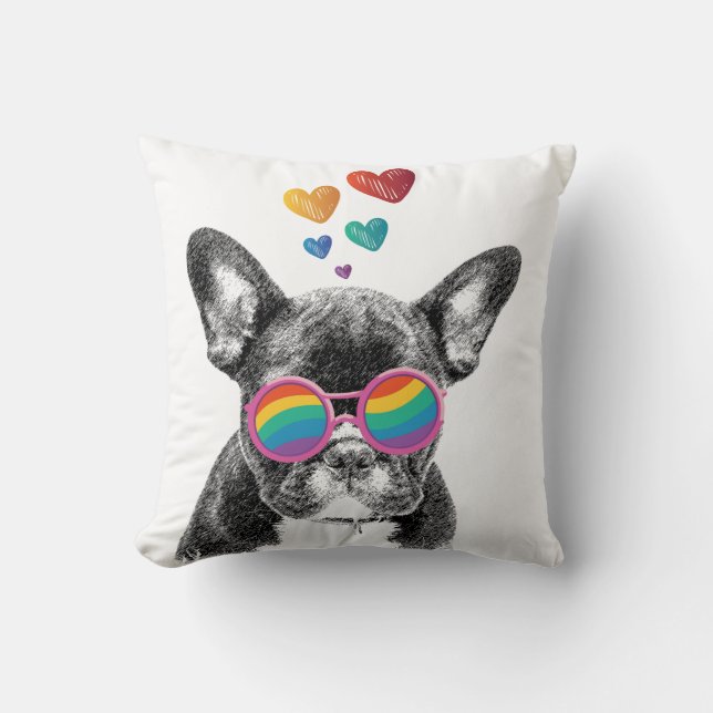 Französischer Bulldog mit HerzValentinstag Kissen (Vorderseite)