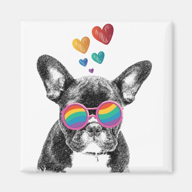 Französischer Bulldog mit HerzValentinstag Magnet (Vorne)