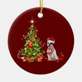 französischer Bulldog mit Hutschuh Keramik Ornament