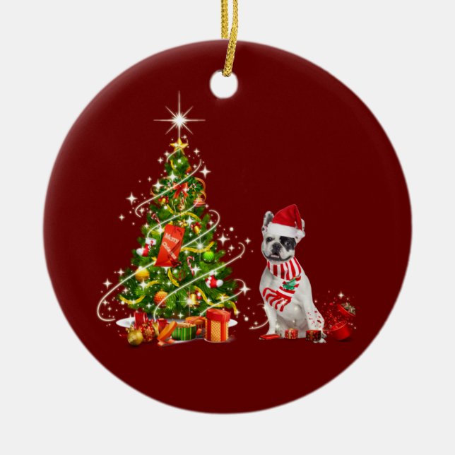 französischer Bulldog mit Hutschuh Keramik Ornament (Vorne)