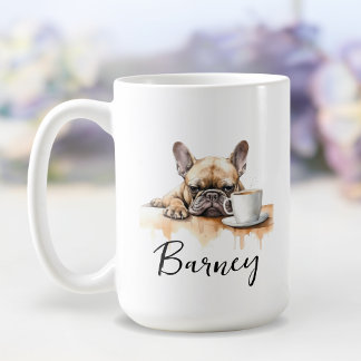 Französischer Bulldog mit Kaffee-Tasse, Hund mit E Kaffeetasse