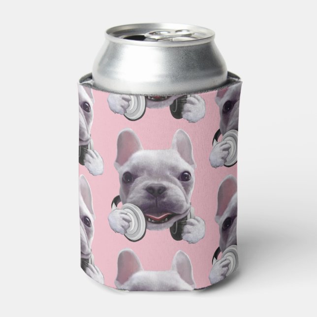 Französischer Bulldog mit Kopfhörer-Illustration Dosenkühler (Kanne Vorderseite)