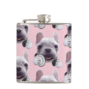 Französischer Bulldog mit Kopfhörer-Illustration Flachmann
