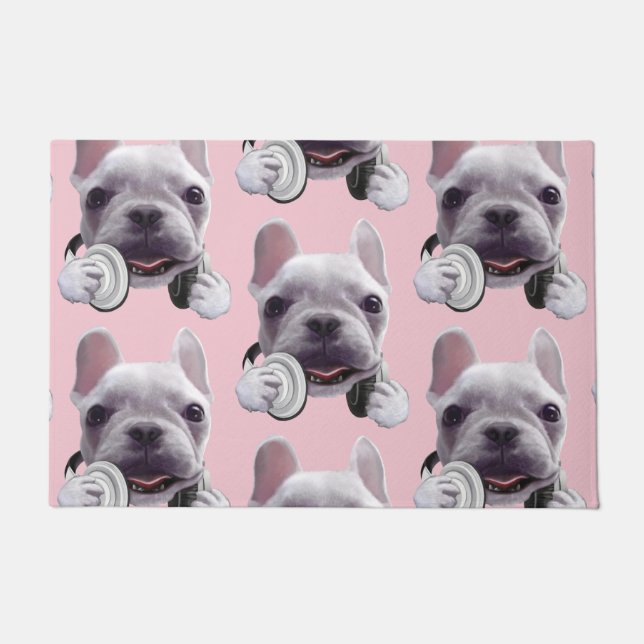 Französischer Bulldog mit Kopfhörer-Illustration Fußmatte (Vorderseite)