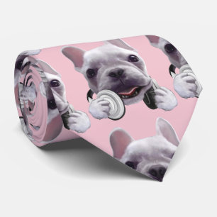 Französischer Bulldog mit Kopfhörer-Illustration Krawatte