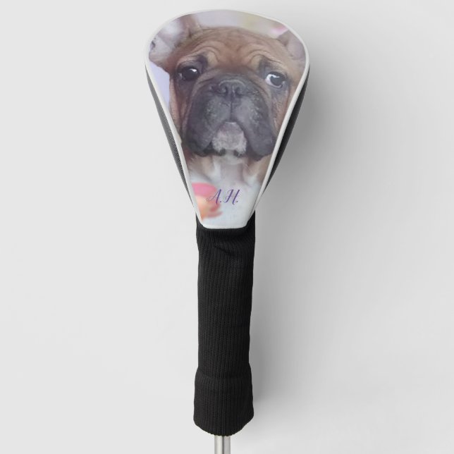 Französischer Bulldog-mit Monogramm Golfkopf Golf Headcover (Vorderseite)