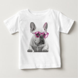 Französischer Bulldog mit rosa Brille Baby Fine Ts Baby T-shirt
