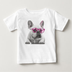Französischer Bulldog mit rosa Brille Baby Fine Ts T-shirt