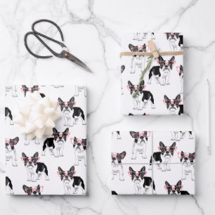 Französischer Bulldog mit rosa Brille Wrapping Pap Geschenkpapier Set