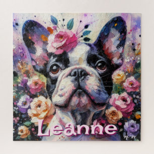 Französischer Bulldog mit Rose Floral Personalisie