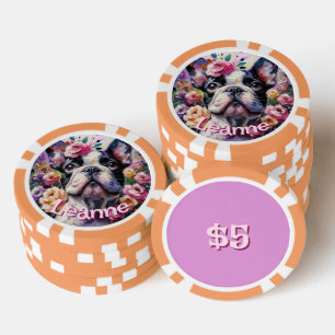 Französischer Bulldog mit Rose Floral Personalisie Pokerchips