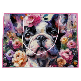 Französischer Bulldog mit Rose Impressionistische Große Geschenktüte
