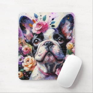 Französischer Bulldog mit Rose Impressionistische  Mousepad
