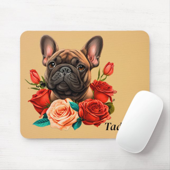 Französischer Bulldog mit Rose Mousepad (Mit Mouse)