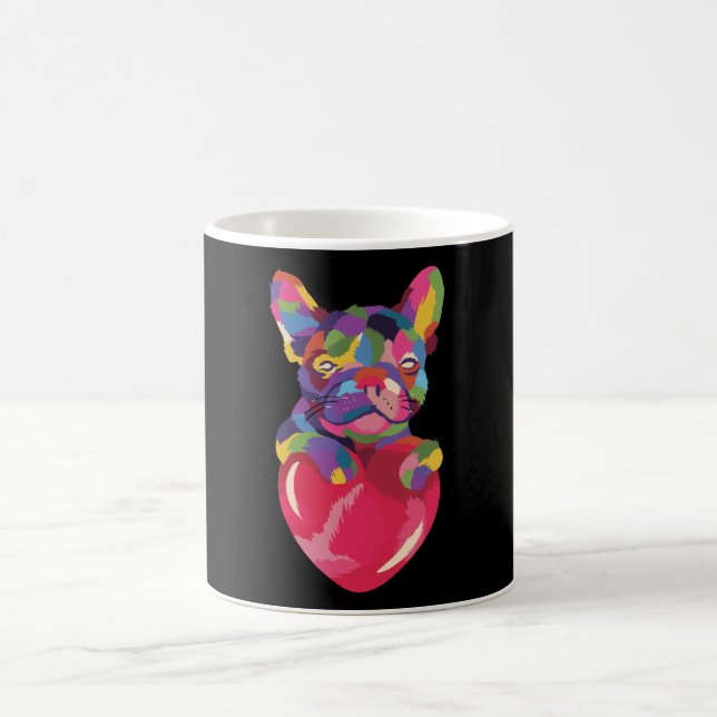Französischer Bulldog mit rotem Herzen bunt Kaffeetasse (Mittel)