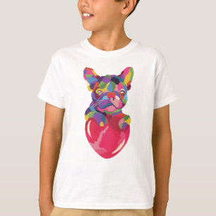 Französischer Bulldog mit rotem Herzen bunt T-Shirt