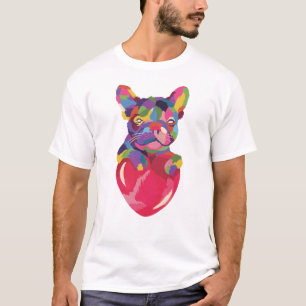 Französischer Bulldog mit rotem Herzen bunt T-Shirt