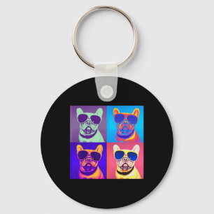 Französischer Bulldog mit Sonnenbrille Pop Kunst Schlüsselanhänger