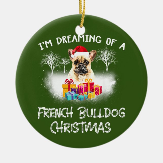 Französischer Bulldog mit Weihnachten Keramik Ornament (Vorne)