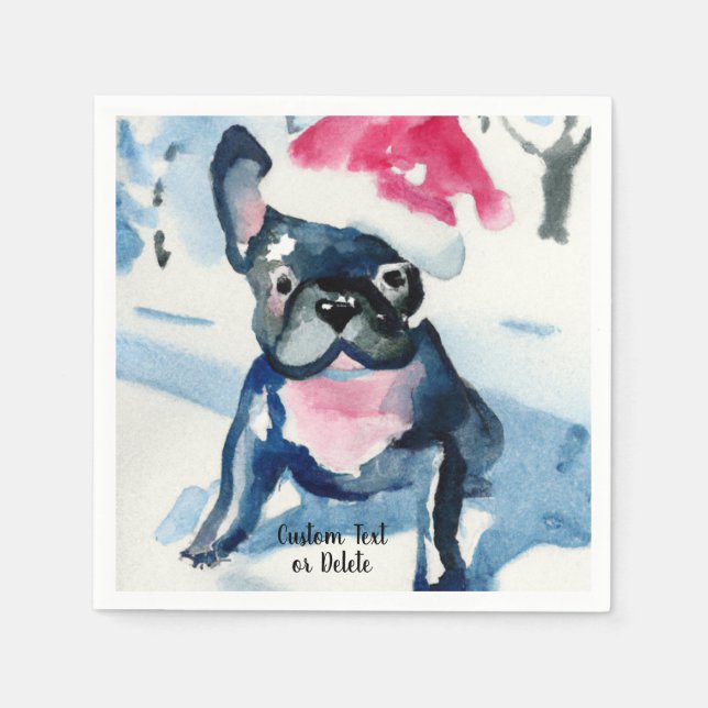 Französischer Bulldog mit Weihnachts-Weihnachtsman Serviette (Vorderseite)