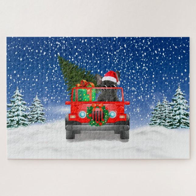 Französischer Bulldog mit Weihnachtsgeschenken (Horizontal)