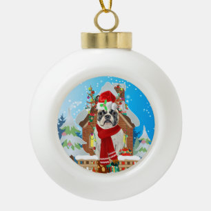 Französischer Bulldog mit Weihnachtsgeschenken Keramik Kugel-Ornament
